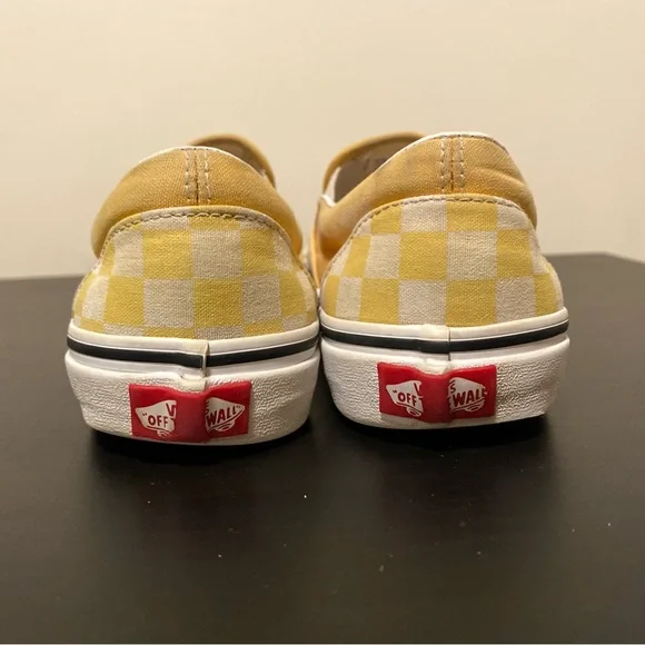 SOLD | Yellow Checkerboard Slip On Vans - Picture 6 of 9